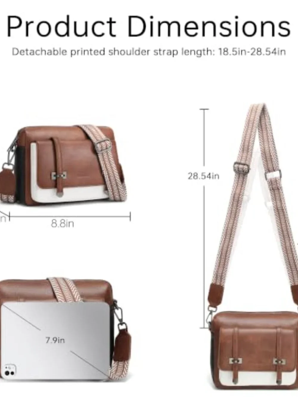 Vegan Leather Crossbody Bag with Guitar Strap Multi Pocket Purse